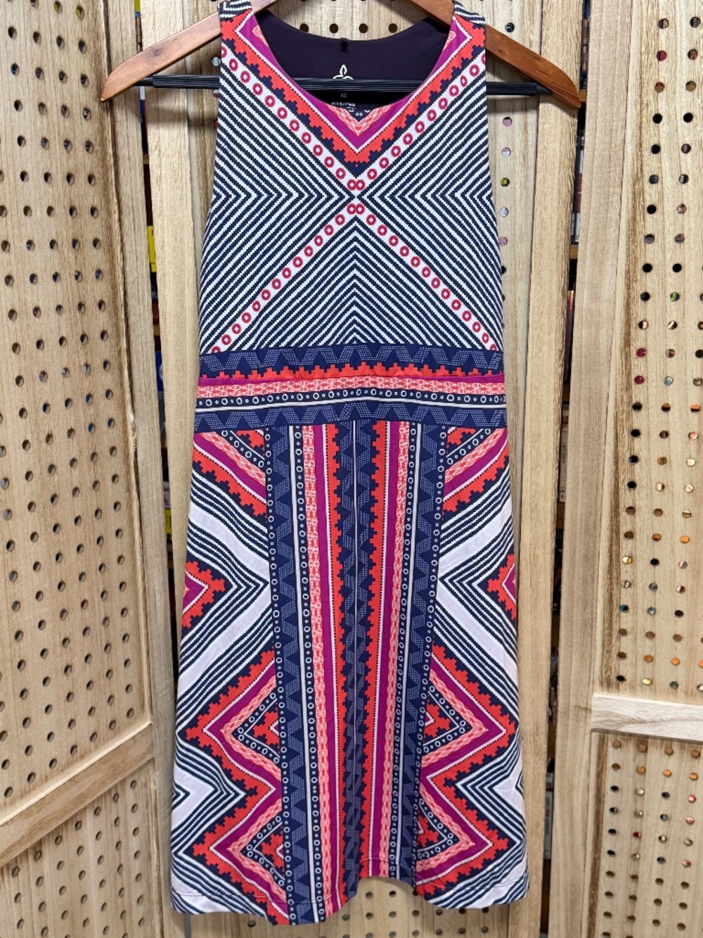 Prana Geometric Print Dress XS Built In Shelf Bra Travel Boho